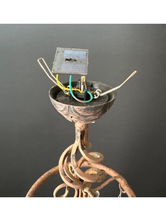 Rustic Metal Wind Chime Leaf Accent & Hummingbird Feeder  Crackled Glass Decor - Picture 6 of 16